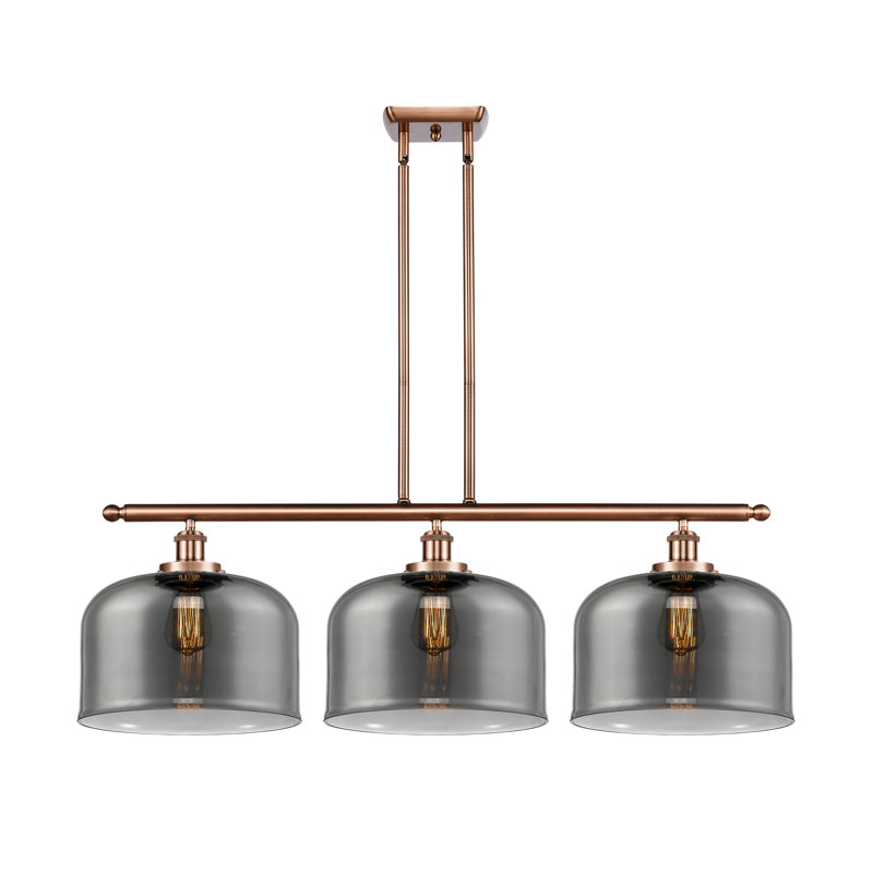 Luminaire suspendu linéaire à 3 lumières pour îlot de cuisine Lattimer, DEL, Plaqué couleur fumée, Cuivre antique