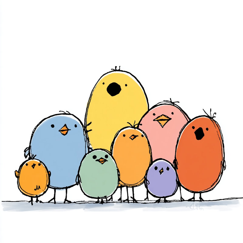 Oiseaux colorés en famille