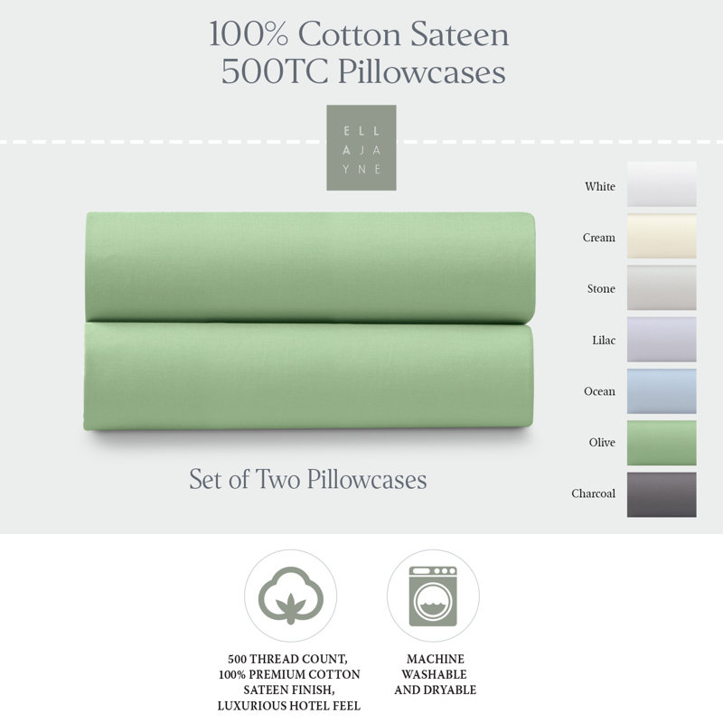 Olive Cotton Sateen Standard/Queen Pillowcase Set