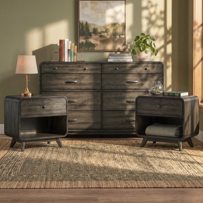 Marlowe Solid Wood 3-Piece Nightstand and Dresser with LED