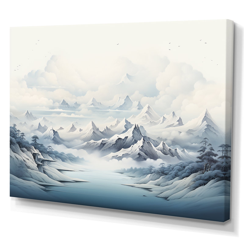 Décoration enneigée «Snowy Mountain Peaks Serenity I - Winter Mountains», Toile tendue, H 12 po x l 20 po x P 1 po