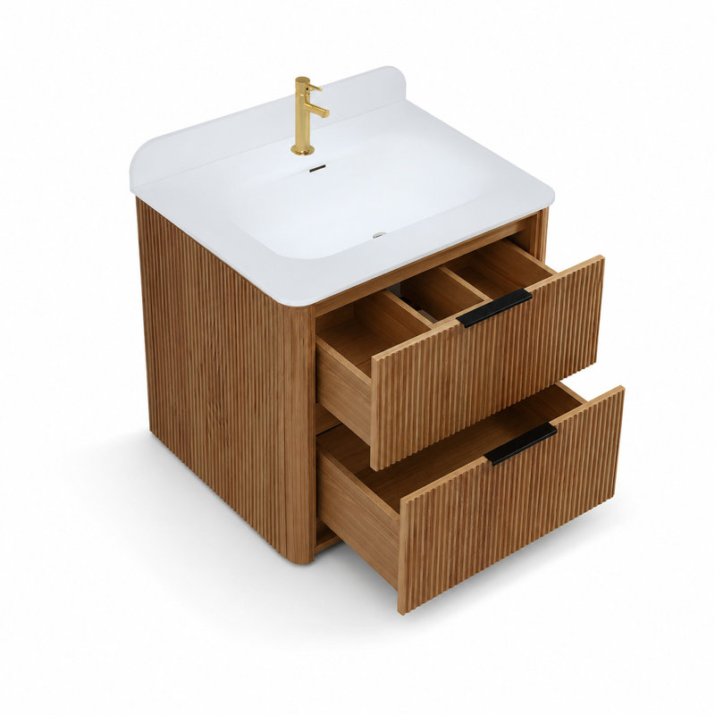 Ensemble de vanité suspendue noire de 61 cm (24 po) avec lavabo intégré et miroir de courtoisie à DEL de 61 x 66 cm (24 x 26 po).