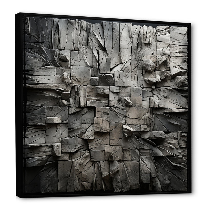 Spiritual Grey Geode Stone Minimalisme - Art mural sur toile en pierre spirituelle, Cadre flottant noir