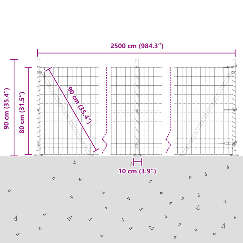 Galvanised Steel Border Fencing, 80 x 2500 x 0.2 cm, Green