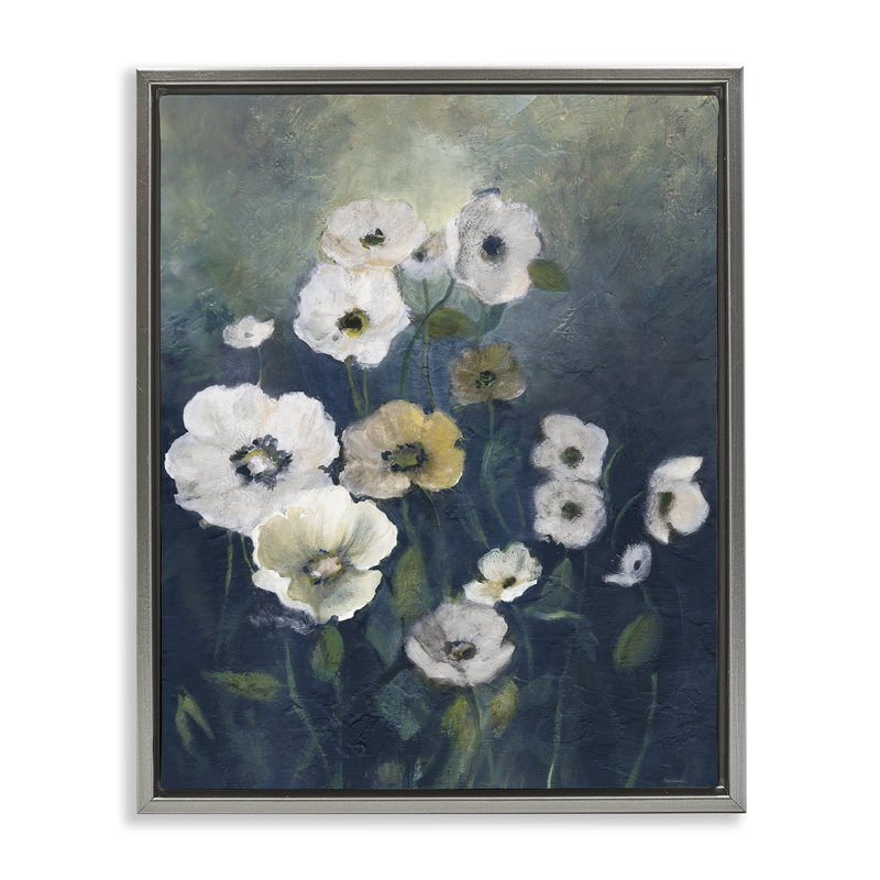 Coquelicots fleurs traditionnelles, Cadre flottant gris lustré, H 21 po x l 17 po
