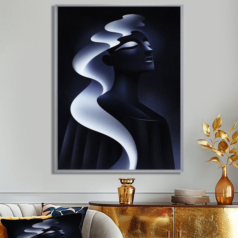 Omya, femme déesse monochrome, échos de son âme I - femme déesse, art encadré, H 20 po x l 12 po, Argent argent