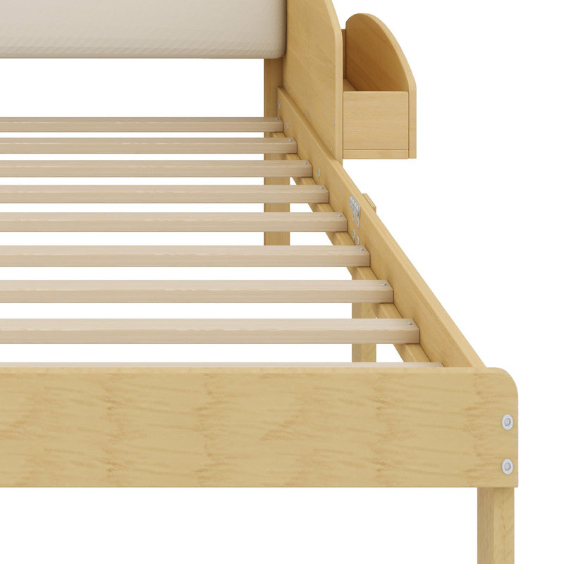 Cadre de lit plateforme avec tête de lit rembourrée incurvée et étagères de rangement intégrées pour chambres modernes, Twin