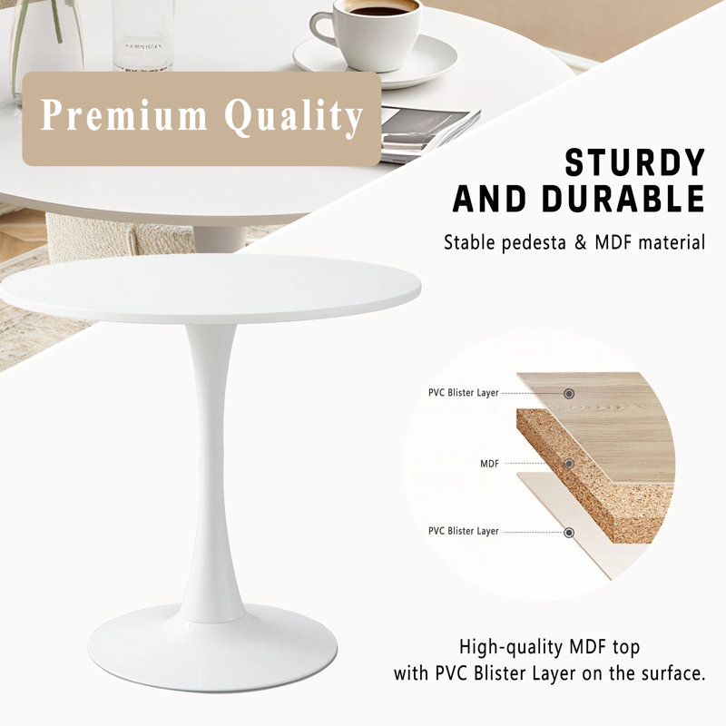 Table de salle à manger ronde 23,6 pouces, blanc, Blanc, H 29,1 po x L 23,6 po x l 23,6 po