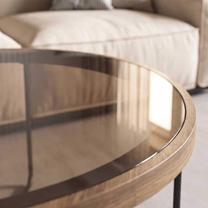 Verre teinté, table basse de couleur noyer foncé, petite table, table basse Home Living