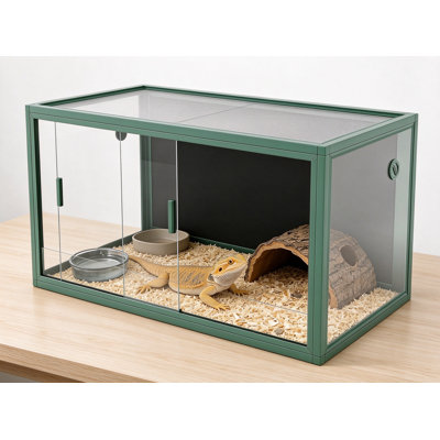 120 gal Reptile Terrarium 4x2x2 ft, Bearded Dragon Tank Snake Enclosure with Sliding Glass Doors, Heavy Duty Screen Ventilation Top for Bearded Dragons, Ball Python, Geckos, Lizards Green