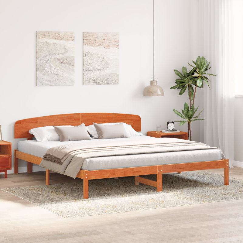 Vidaxl Bed Frame With Headboard Solid Pine Wood, Brown, Super King (6')