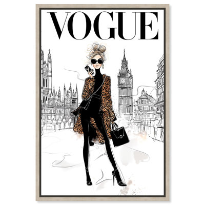 «London Gal London», reproduction sur toile encadrée rose Glam Decor par Art Remedy, cadre blond, 36 x 54
