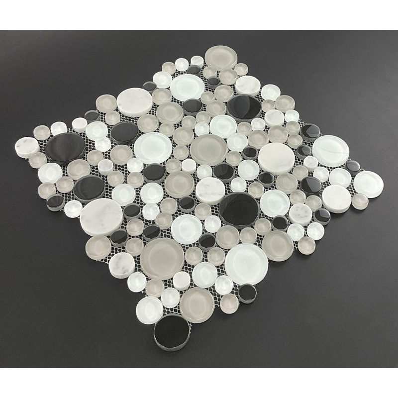 12.5" x 12.5" Glass Random Mosaic Wall & Floor Tile, White Carrara/Black/Gray/White