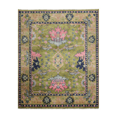 Tapis multicolore en laine noué à la main Oushak William Morris vert, rouille