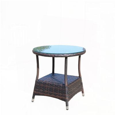 Outdoor Round Coffee Table with clear tempered glass