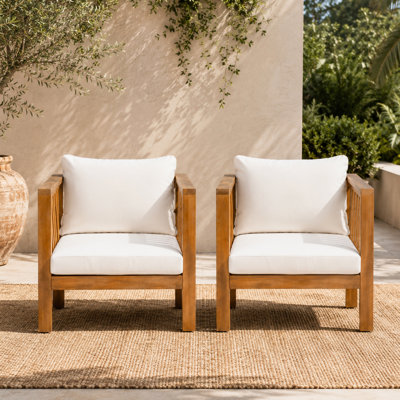Ensemble de 2 fauteuils d'extérieur en bois d'acacia avec coussins pour patio