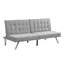 Lit futon gris, avec structure en bois et pied en acier inoxydable multifonctionnel, et pratique