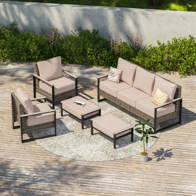 Ensemble de meubles de patio en rotin 5 pièces, osier toutes saisons avec coussin amovible