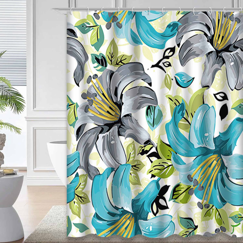 Rideau de douche imperméable à l'eau avec lumière et tourbillon de fleurs avec 12 crochets, L 72 po x l 78 po