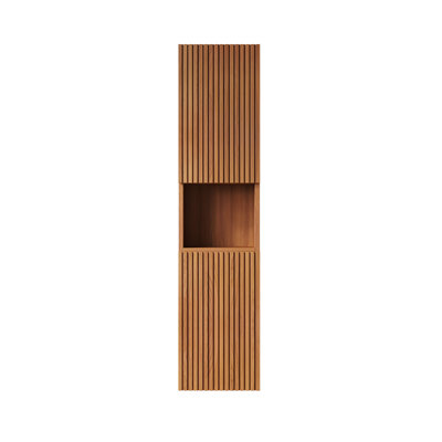 Armoire de rangement murale haute de 59 po MITCH, armoire de rangement étroite avec portes et tablettes, convient aux petits espaces, convient à la salle de bain, au salon et à la buanderie, couleur grain de bois de chêne brun