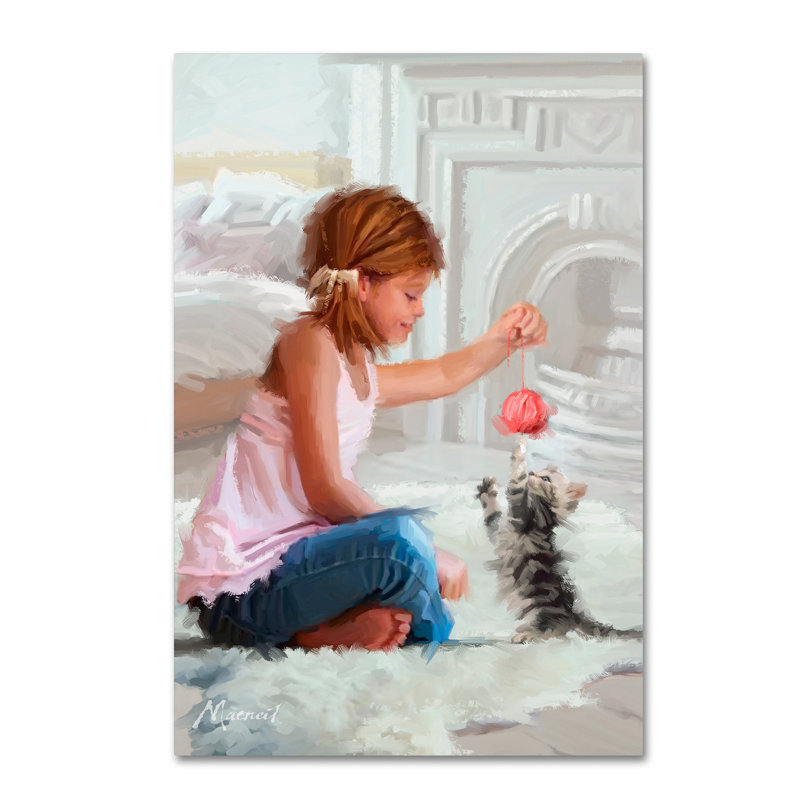 «Girl with Kitten» par Armand, reproduction sur toile, H 19 po x l 12 po x P 2 po
