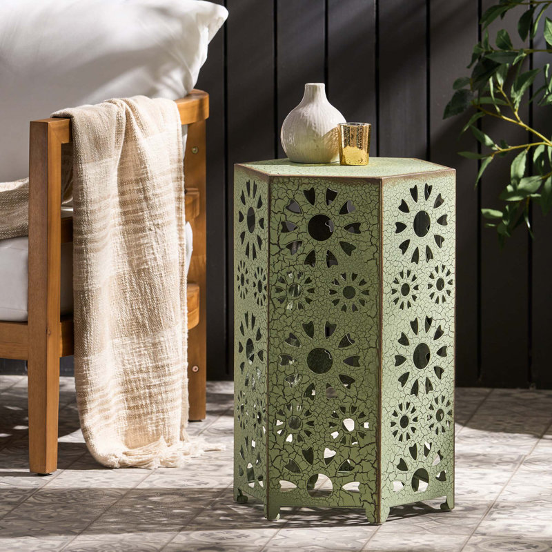 Side Table With Sunburst Cut Out Design, Green