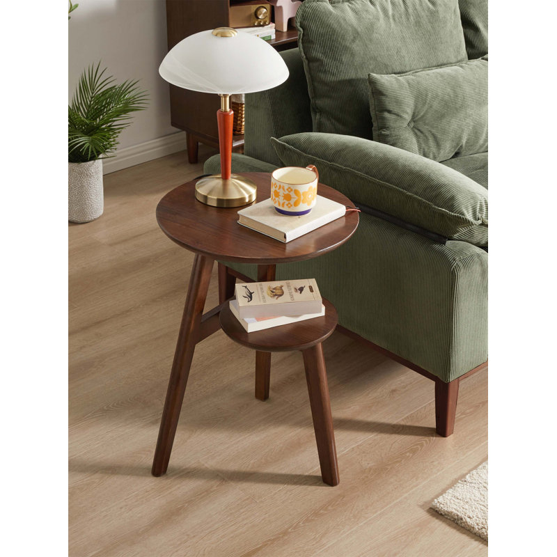 Table d'appoint 100% bois massif à 2 niveaux, canapé avec tablette de rangement inférieure, idéal pour le salon et la chambre à coucher