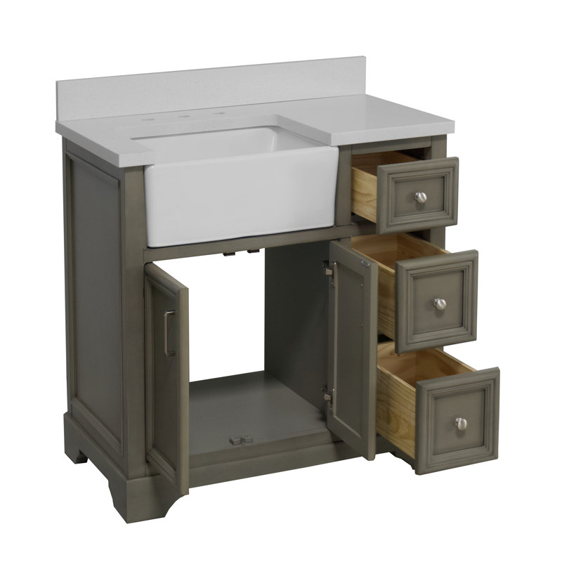 Emiliano 36'' Single Bathroom Vanity with Top, Quartz, Weathered Gray