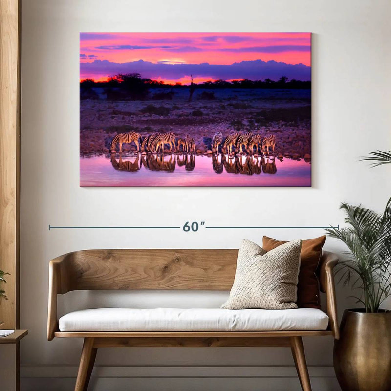 Zebras Drinking Together, 32" H x 48" W