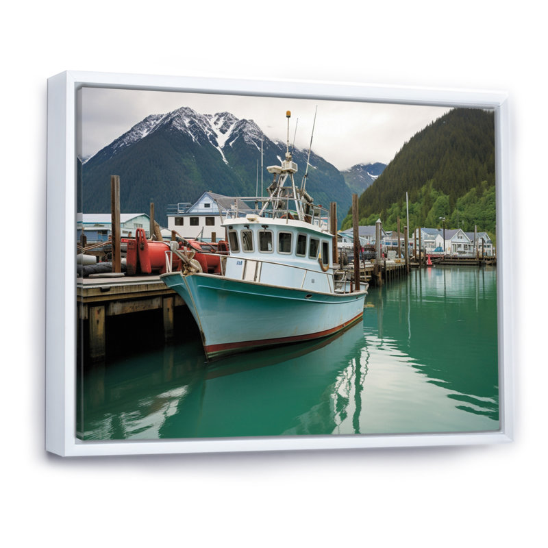 Alaska, ville de pêche de Seward, H 30 po x l 40 po x P 1,5 po, Cadre flottant blanc