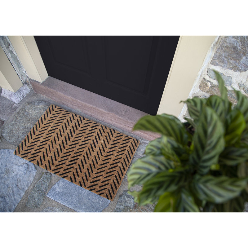 Natural Coir Black Fishbone Pattern Outdoor Doormat 18" x 30"