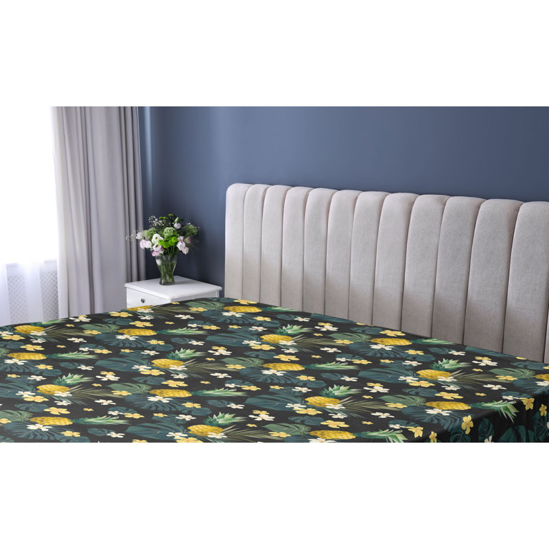 Ambesonne Jungle Boho Fitted Sheet Monstera Leaves Flowers Sea Blue Mustard, Queen Fitted Sheet