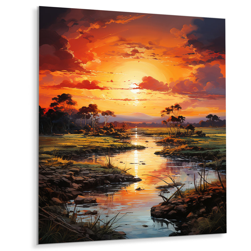 Delta du fleuve Vietnam, coucher de soleil III - Art mural en métal au Vietnam, H 40 po x l 30 po x P 1 po