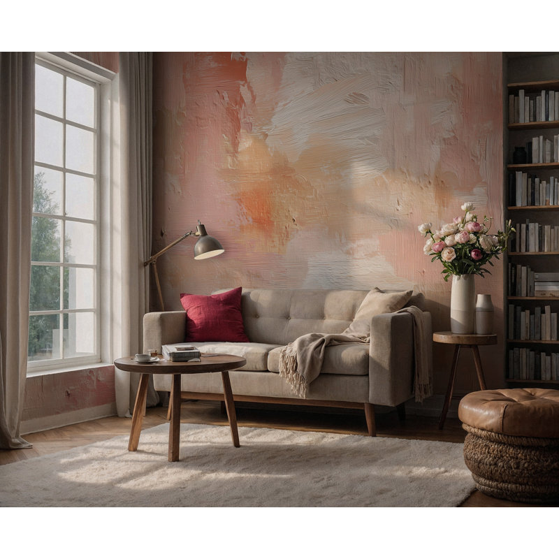 Papier peint abstrait avec rosé et pêche, 40" L x 60" W, Non-Woven