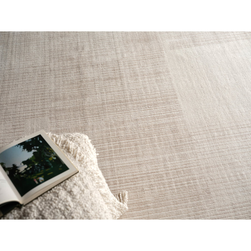 Cantori Hand Loomed Wool/Silk Striped Area Rug in Ivory/Light Beige, Rectangle 4' x 6'