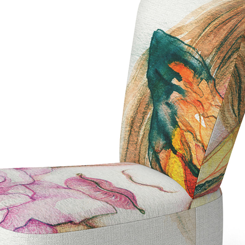 Accent Chair, Beige Floral Pattern Upholstered Decor - Beige Floral Pattern II, Brown/Purple
