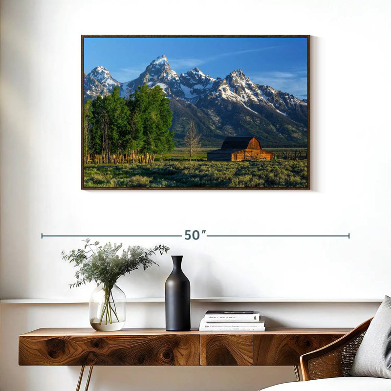 Grange des montagnes Grand Teton, 37 po x 25 po, Cadre flottant noyer