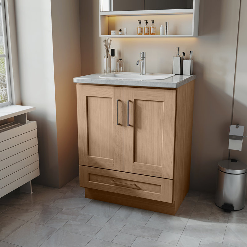 Armoire de salle de bain en bois massif prêt à assembler avec comptoir Shaker - comptoir non inclus, Chêne Redondo