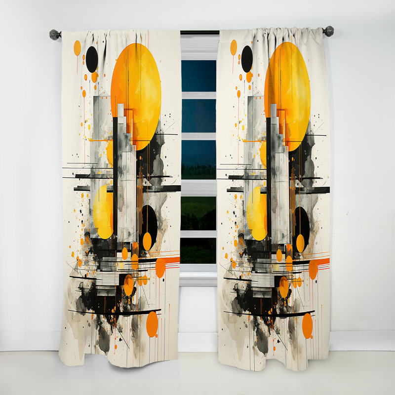 Yellow And Black Radiant Geometry Collage II - Modern Velvet Curtain - Room Darkening - 1 panel, 52" W x 120" L