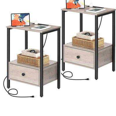 Ensemble de 2 tables d'appoint USB avec tiroirs, tables de bout avec ports de charge, tables de chevet avec rangement pour le salon de la chambre à coucher