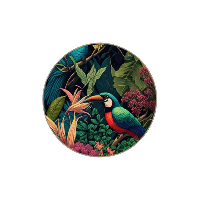 Creative Modern Decorative Carpet With Forest Theme, Tree And Parrot Pattern, Rectangle 5'2" x 7'7"