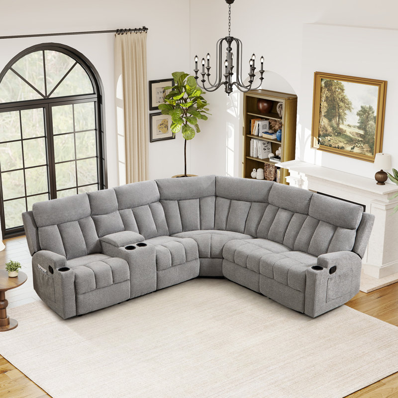 Canapé modulaire inclinable en L 7 pièces avec console de rangement centrale et porte-gobelets 7 pièces