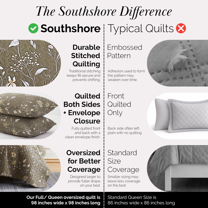 Ensemble de courtepointe réversible en microfibre Secret Meadow, Courtepointe double/grand et 2 taies décoratives, Brun olive