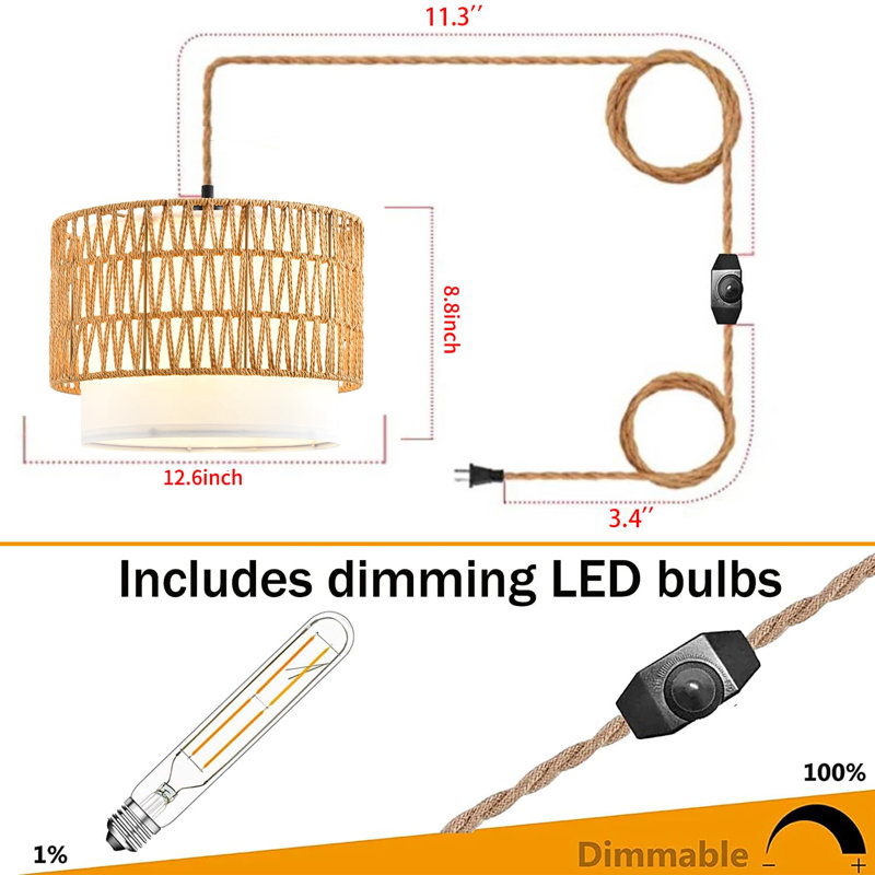 Luminaire suspendu en rotin Boho