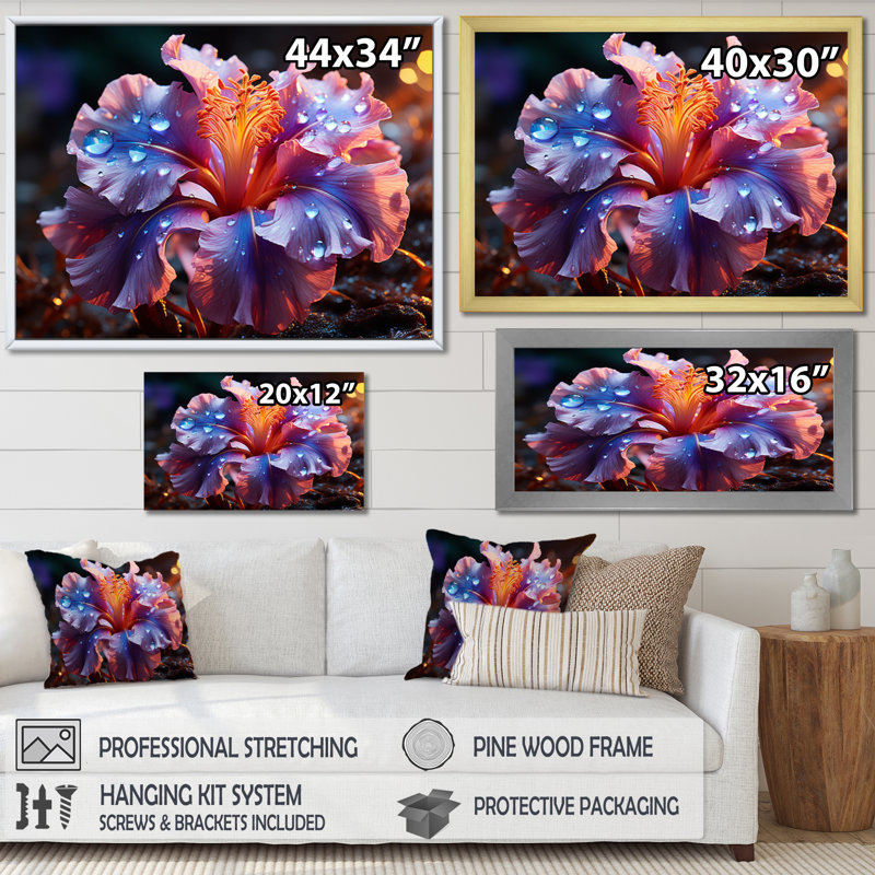 «Atward Flowers Glowing Iris», reproduction, H 30 po x l 40 po x P 1,5 po, Cadre simple argenté