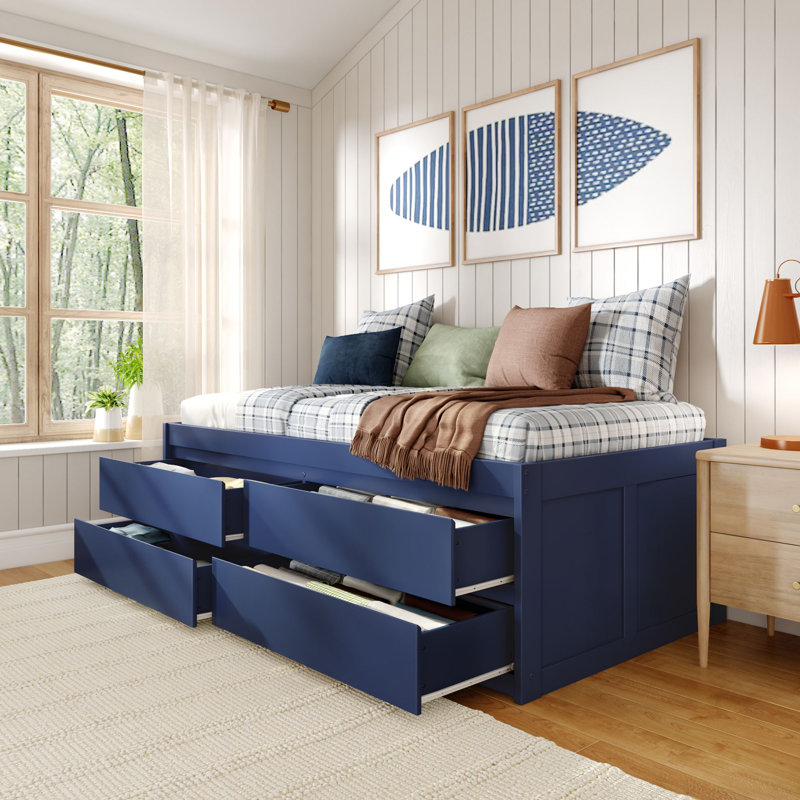 Jack Captain Bed with Storage Drawers, Blue, Twin