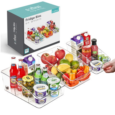Sorbus Roll Out Fridge Organizers with Wheels, Dividers, & Handles (3 Variety Pack)