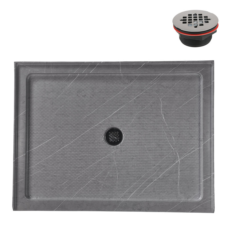 Streamline 48 in. x 36 in. Alcove Acrylic Shower Base in Matte Grey with Center Drain, Drain Included, Matte Gray