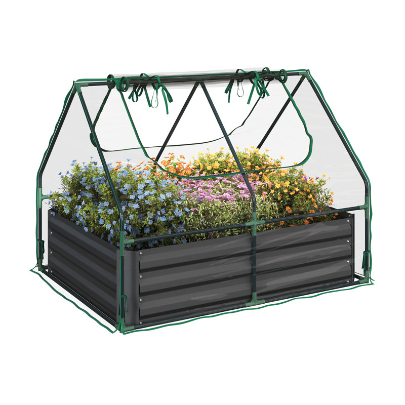 Raised Garden Bed with Removable Green House - 4ft x 3ft Rust-Resistant Galvanized Steel Planter Box with PVC Grow Tent by Pure Garden