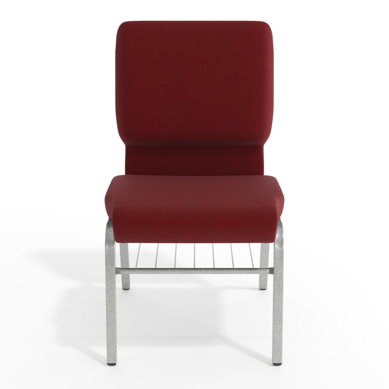 Chaise d'église en tissu 18,5 po Bernardston, Métal avec nervures argent, Bourgogne